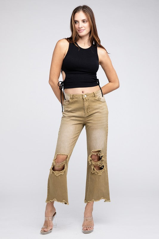 Distressed Vintage Washed Wide Leg Pants (Online Only/Ships from USA)