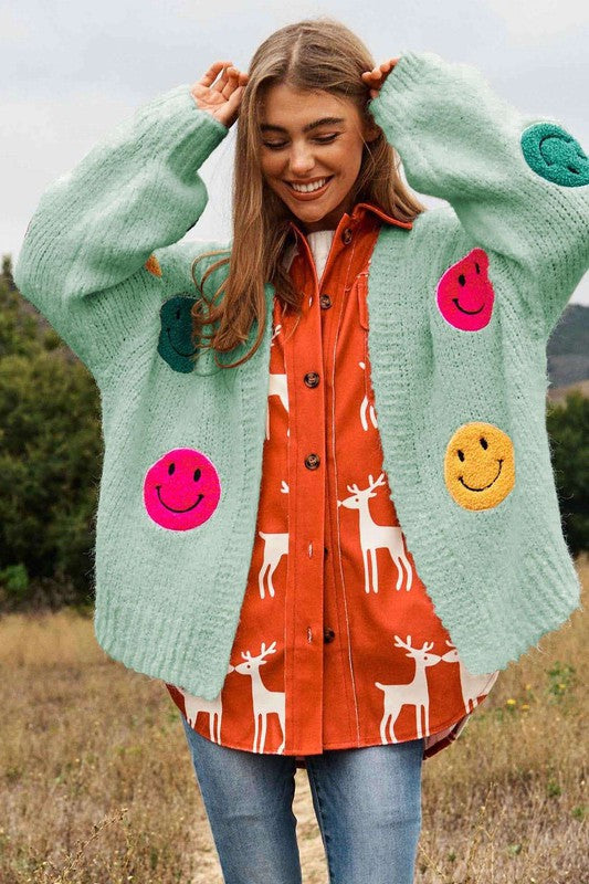 The Fuzzy Smile Long Bell Sleeve Knit Cardigan  (Online Only/Ships from USA)