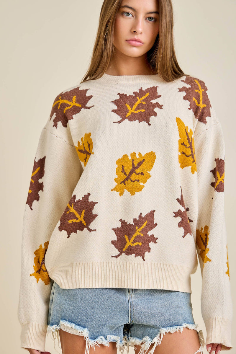 Autumn Leaf Pattern Knit Sweater