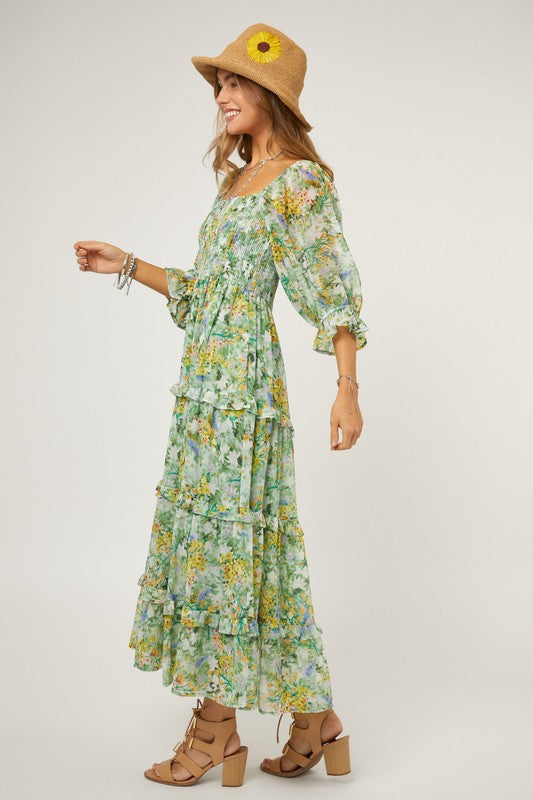 Floral Chiffon Midi Dress  (Online Only/Ships from USA)