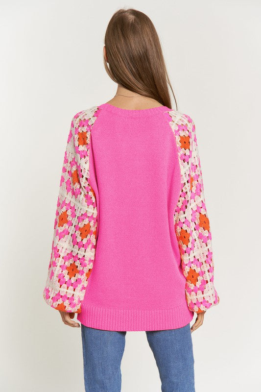 Crochet Detailed Long Sleeve Knit Sweater Top  (Online Only/Ships from USA)