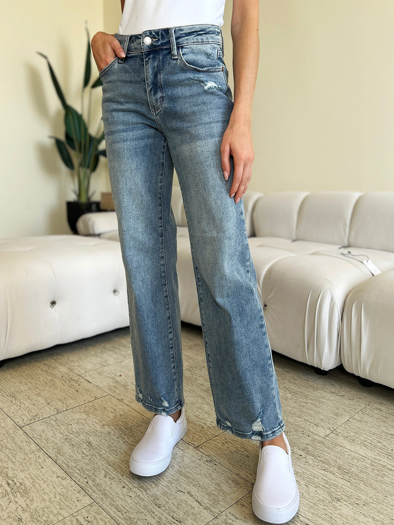 Judy Blue High Waist Distressed Straight Jeans (Online Only/Ships from USA)