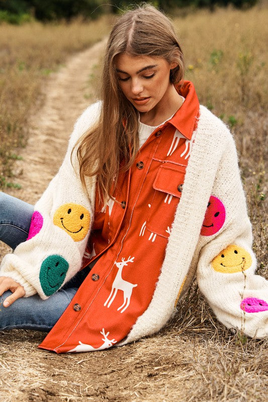 The Fuzzy Smile Long Bell Sleeve Knit Cardigan  (Online Only/Ships from USA)