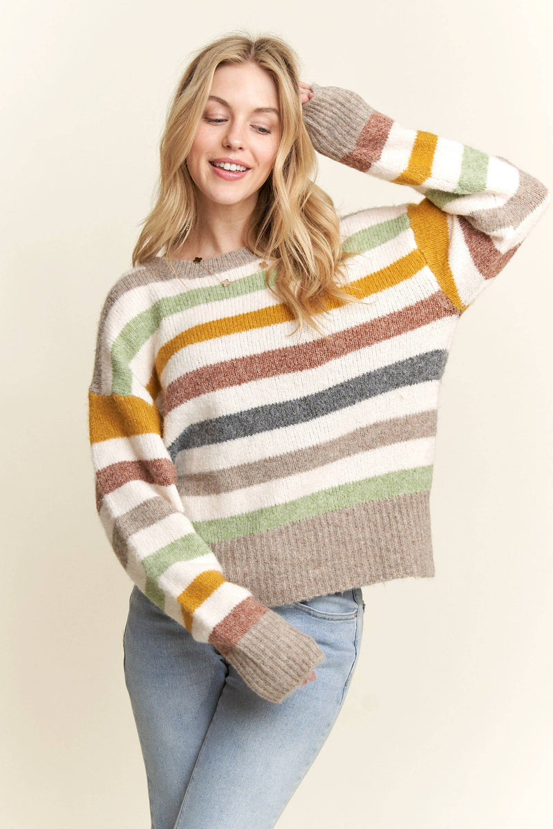 MULTICOLOR STRIPE SWEATER TOP