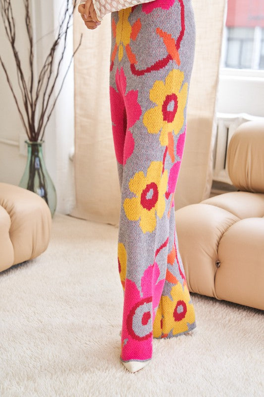 Flower Printed Casual Cozy Full Long Wide Pants  (Online Only/Ships from USA)