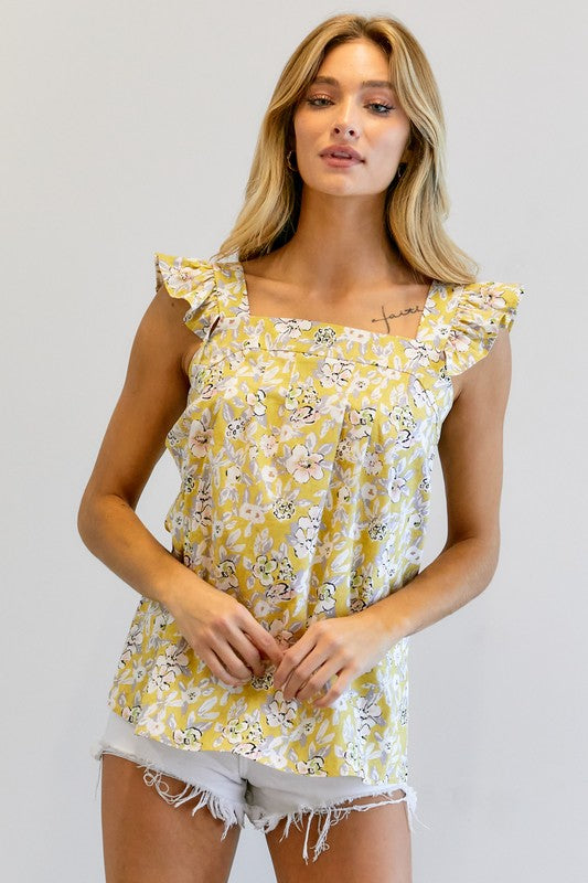 Floral Printed Ruffle Sleeveless Top  (Online Only/Ships from USA)