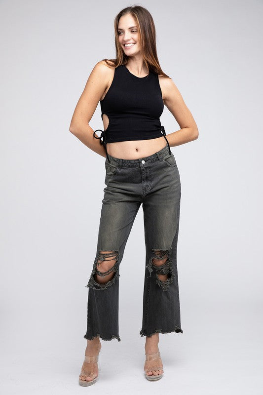 Distressed Vintage Washed Wide Leg Pants (Online Only/Ships from USA)