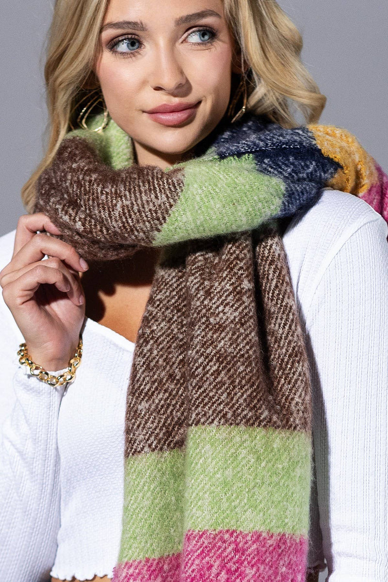 Multi Color Stripped Brushed Fringe Scarf