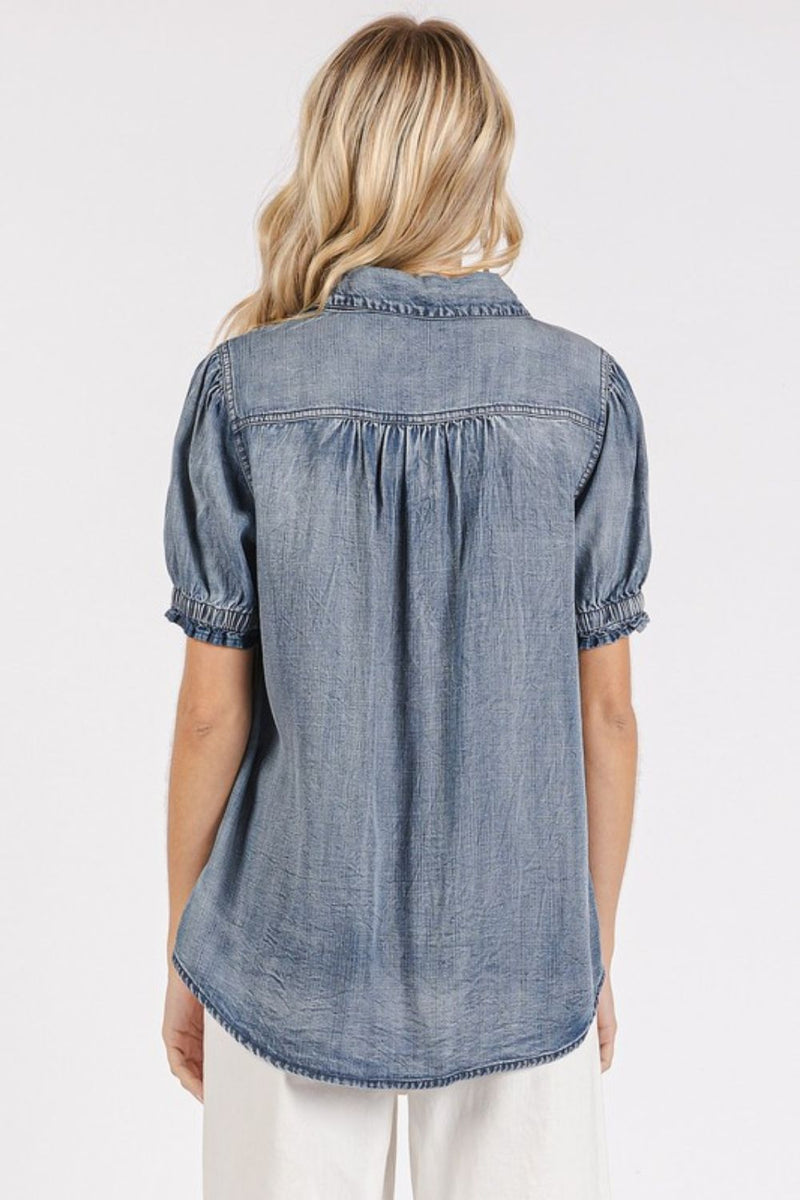 Chambray Puff Sleeve Shirt  (Online Only/Ships from USA)