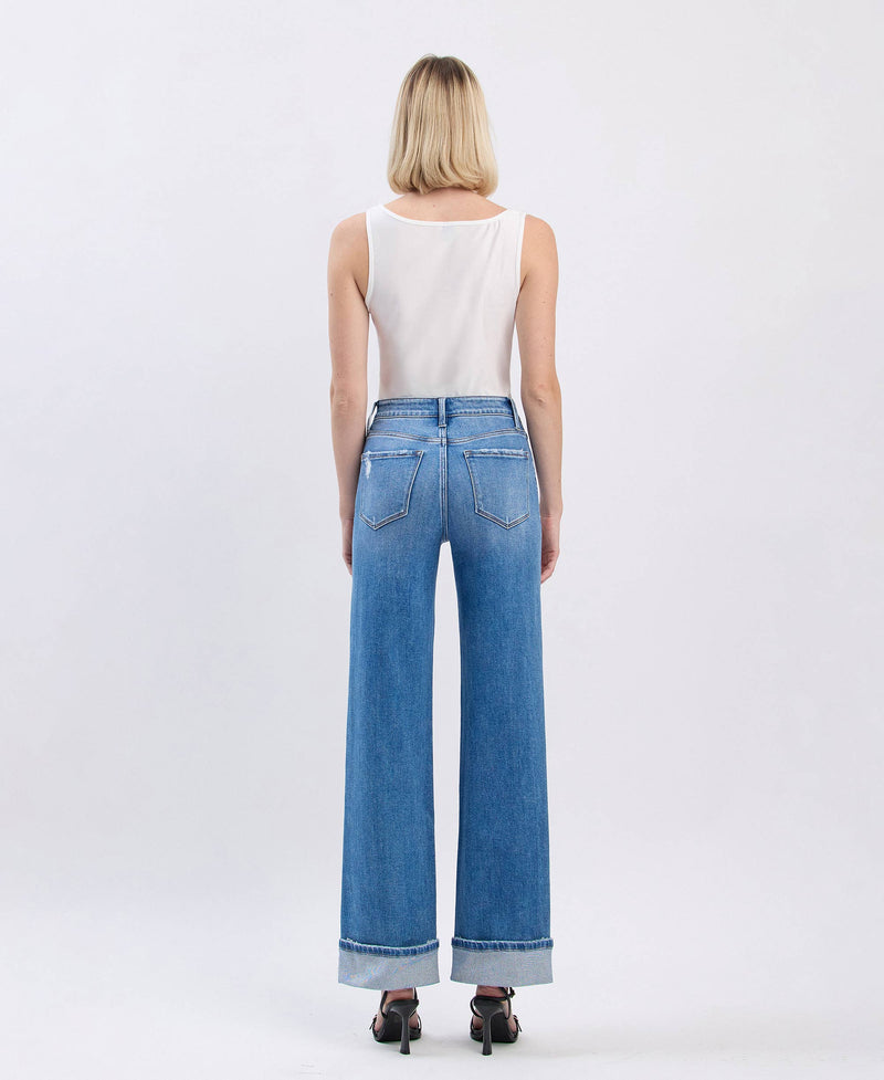 HIGH RISE CUFFED WIDE JEANS