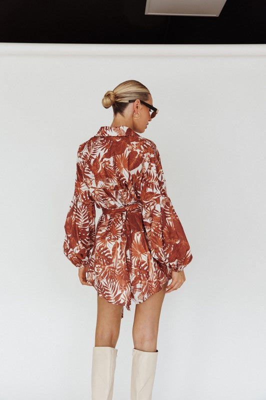 Leaves Print Puff Sleeved Romper  (Online Only/Ships from USA)