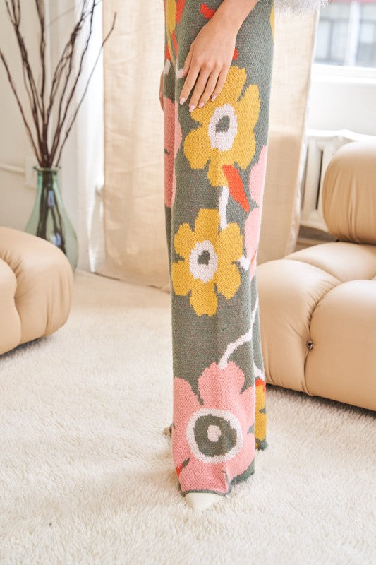 Flower Printed Casual Cozy Full Long Wide Pants  (Online Only/Ships from USA)