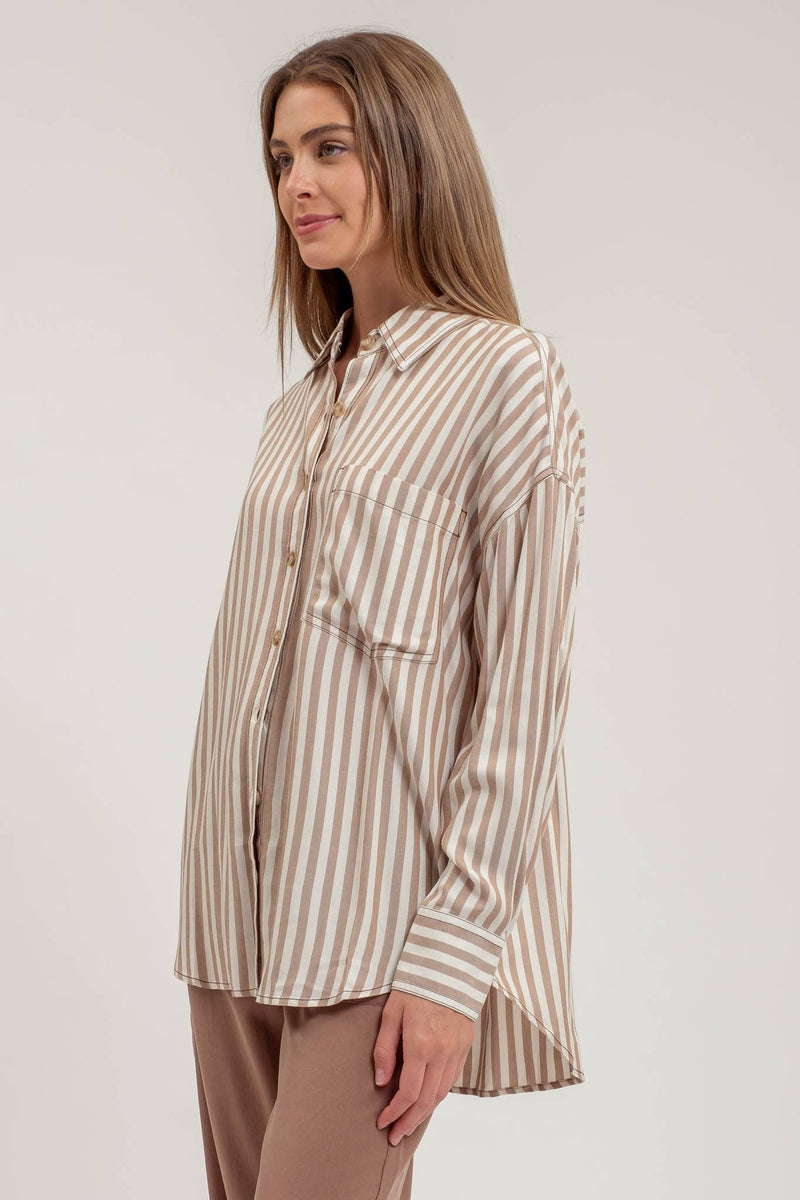 STRIPE COLLARED BUTTON DOWN LONG SLEEVE SHIRT