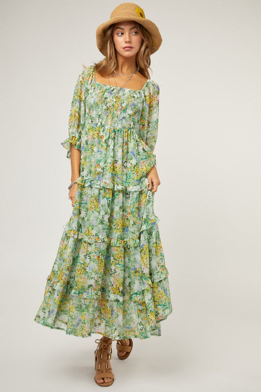 Floral Chiffon Midi Dress  (Online Only/Ships from USA)