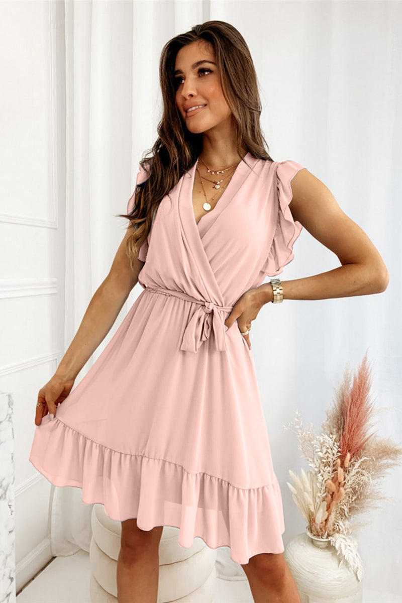 Full Size Ruffled Surplice Cap Sleeve Dress (Online Only)