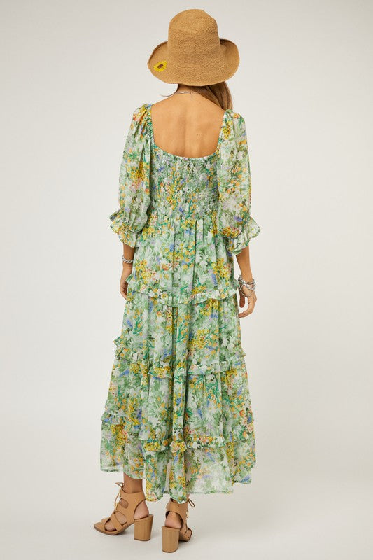 Floral Chiffon Midi Dress  (Online Only/Ships from USA)