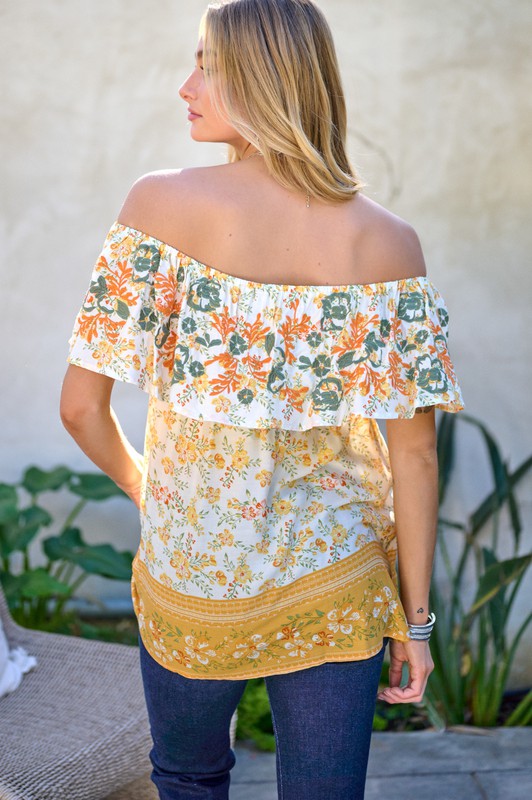 Printed Off Shoulder Smocked Top  (Online Only/Ships from USA)