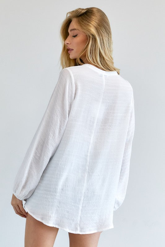 Solid V-Neck Blouse Top  (Online Only/Ships from USA)