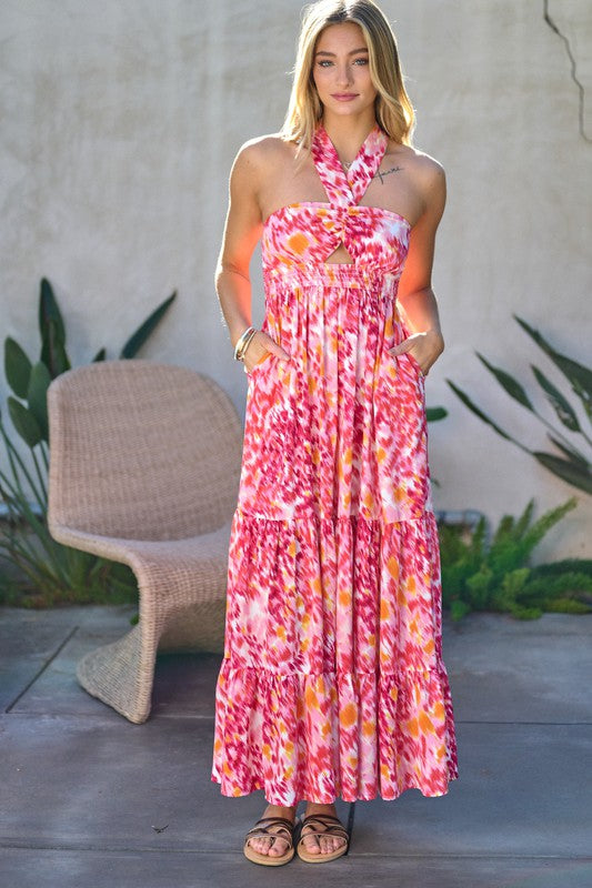 Printed Smocked Ruffle Maxi Dress  (Online Only/Ships from USA)