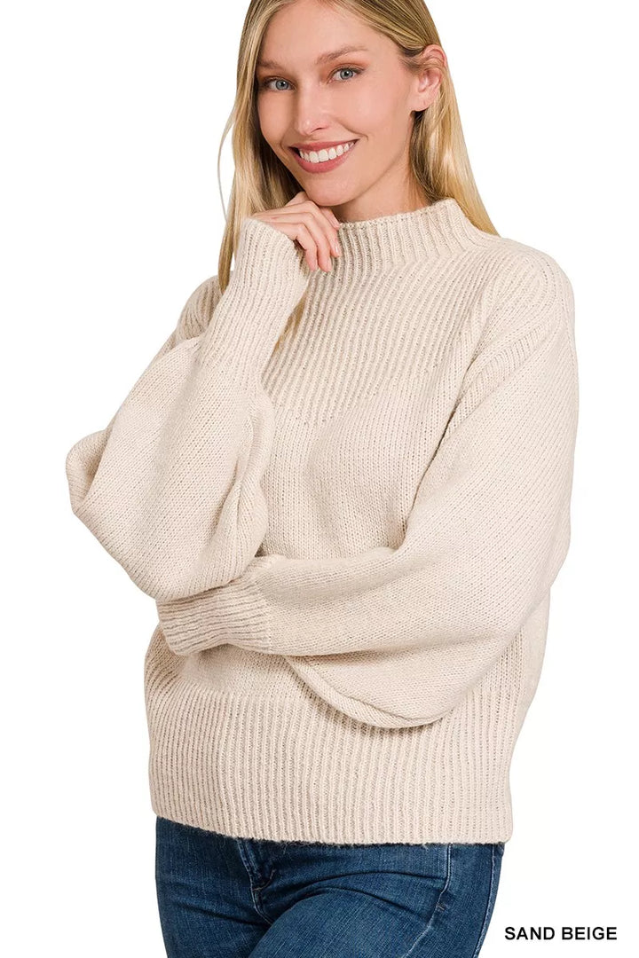 Balloon Sleeve Mock Neck Sweater – Twisted Oak Boutique