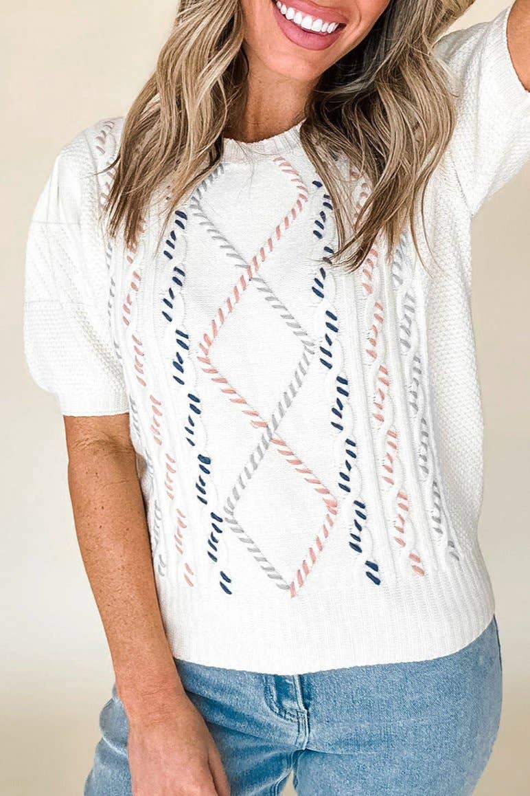 Cable Knit Short Sleeve Sweater