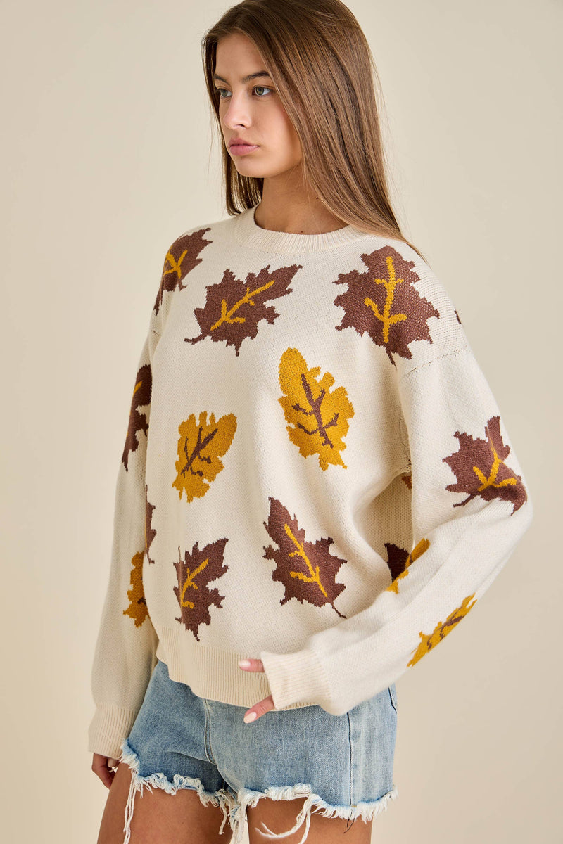 Autumn Leaf Pattern Knit Sweater