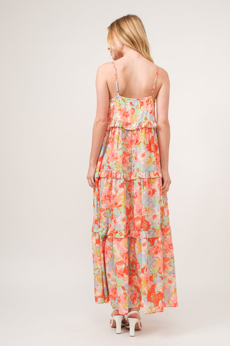 Floral Ruffled Tiered Maxi Adjustable Strap Cami Dress (Online Only/Ships from USA)