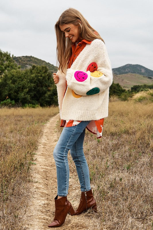 The Fuzzy Smile Long Bell Sleeve Knit Cardigan  (Online Only/Ships from USA)