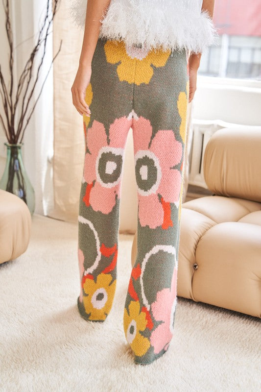 Flower Printed Casual Cozy Full Long Wide Pants  (Online Only/Ships from USA)