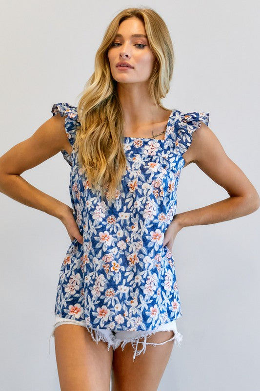 Floral Printed Ruffle Sleeveless Top  (Online Only/Ships from USA)