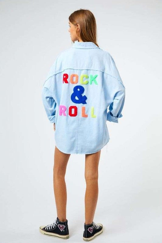 Multi Color Letters Fringed Hem Detail Shirt  (Online Only/Ships from USA)