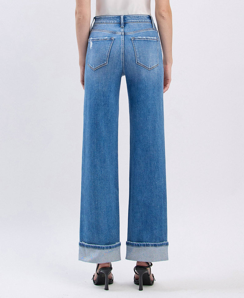 HIGH RISE CUFFED WIDE JEANS