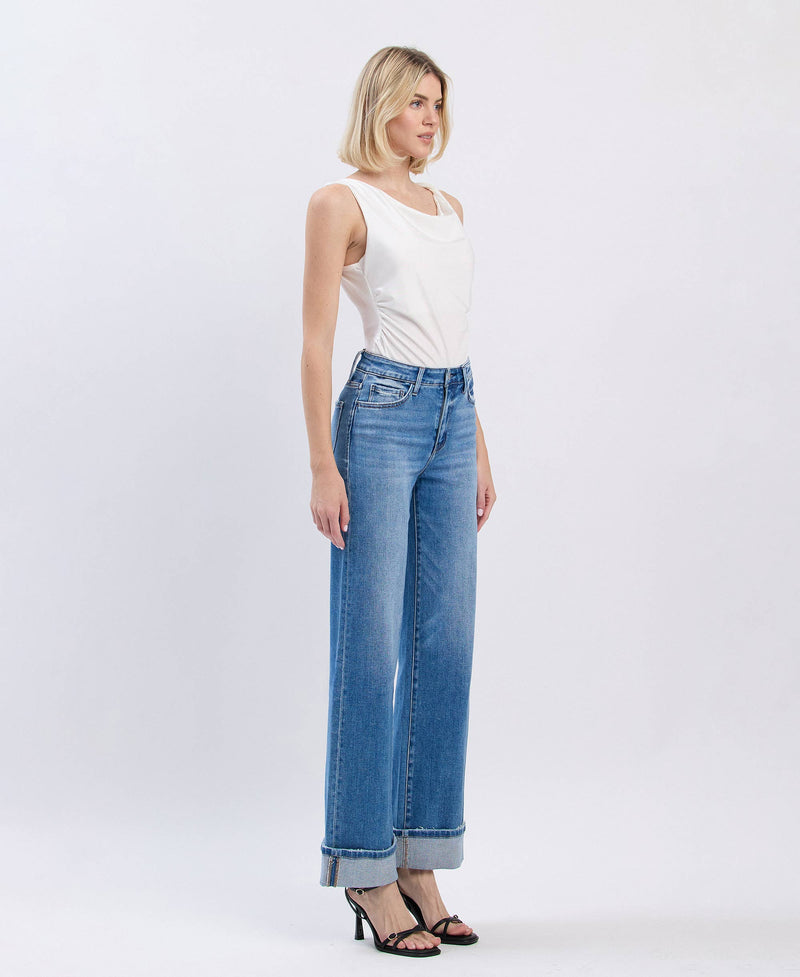 HIGH RISE CUFFED WIDE JEANS