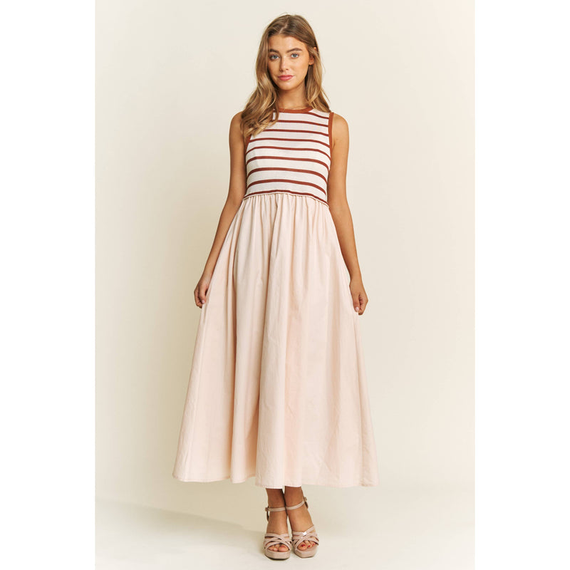 COTTON MAXI DRESS WITH KNIT STRIPE TOP WITH RIB BANDS
