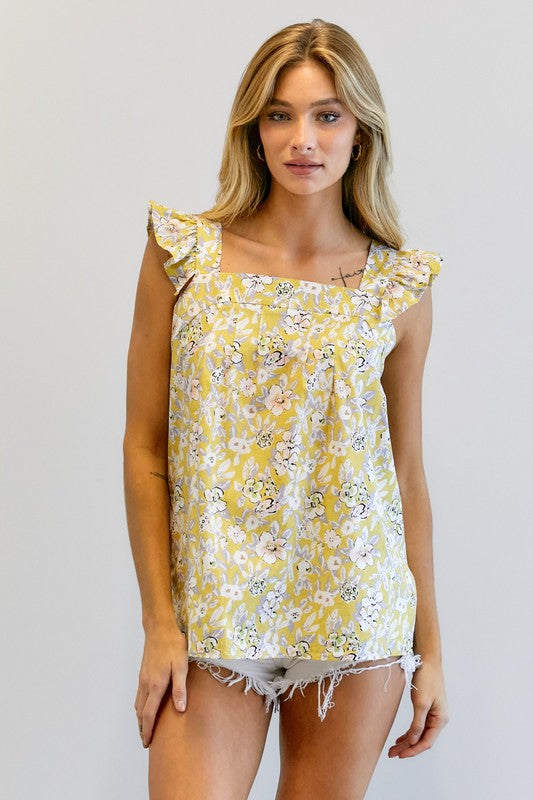 Floral Printed Ruffle Sleeveless Top  (Online Only/Ships from USA)