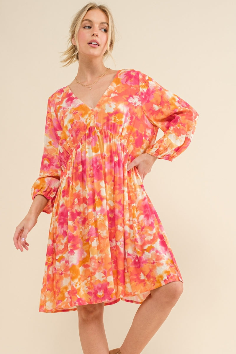 Printed Tie Back Long Sleeve Dress (Online Only/Ships from USA)