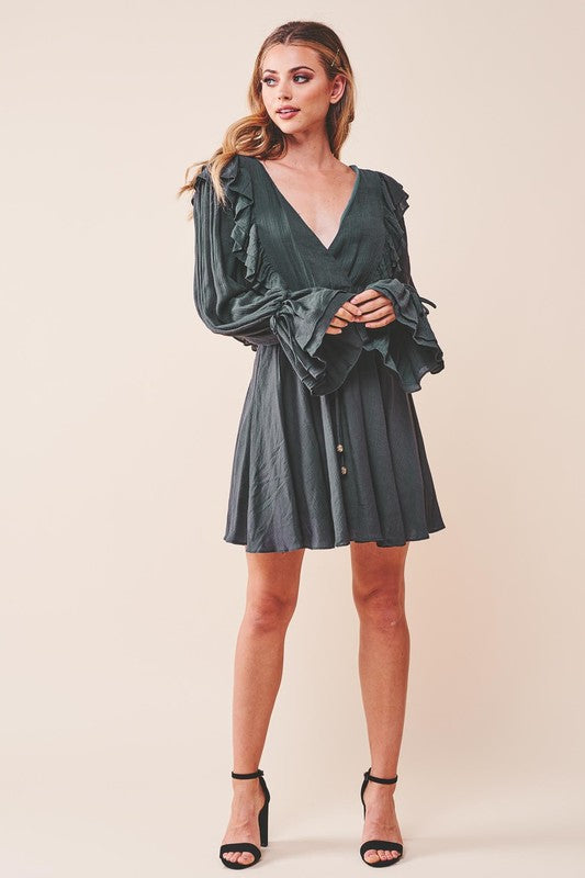 Ruffle Surplice Tied Mini Dress  (Online Only/Ships from USA)