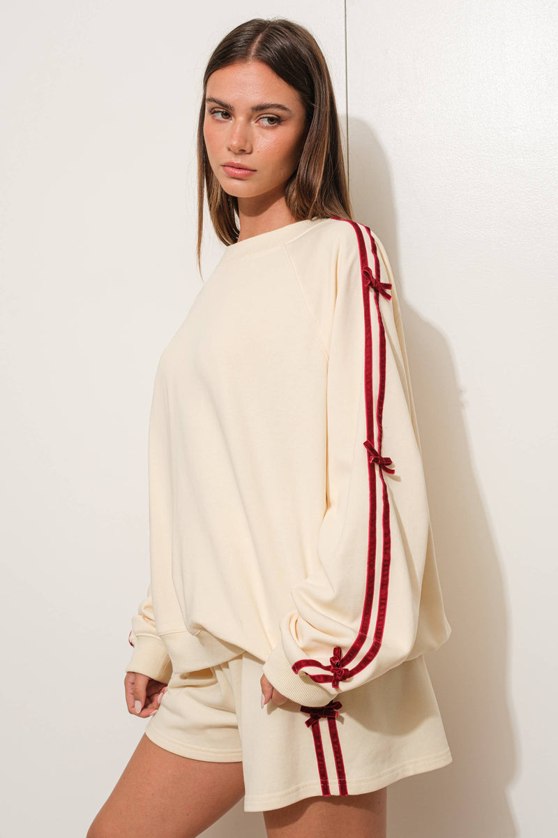 VELVET BOW SWEARTSHIRT