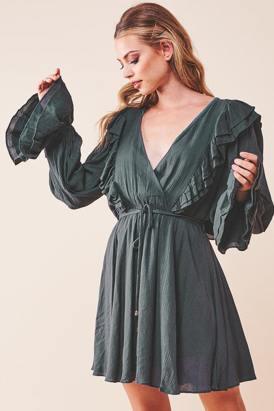 Ruffle Surplice Tied Mini Dress  (Online Only/Ships from USA)