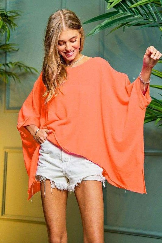 Solid Round Neck Loose Fit Kimono Sleeve Sweater  (Online Only/Ships from USA)