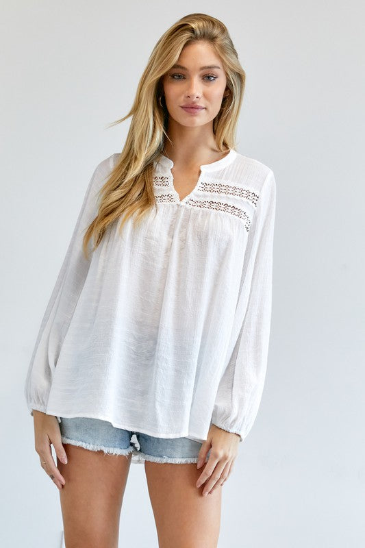 Solid V-Neck Blouse Top  (Online Only/Ships from USA)