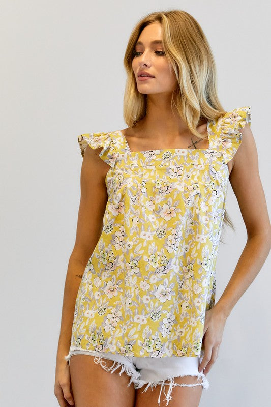 Floral Printed Ruffle Sleeveless Top  (Online Only/Ships from USA)