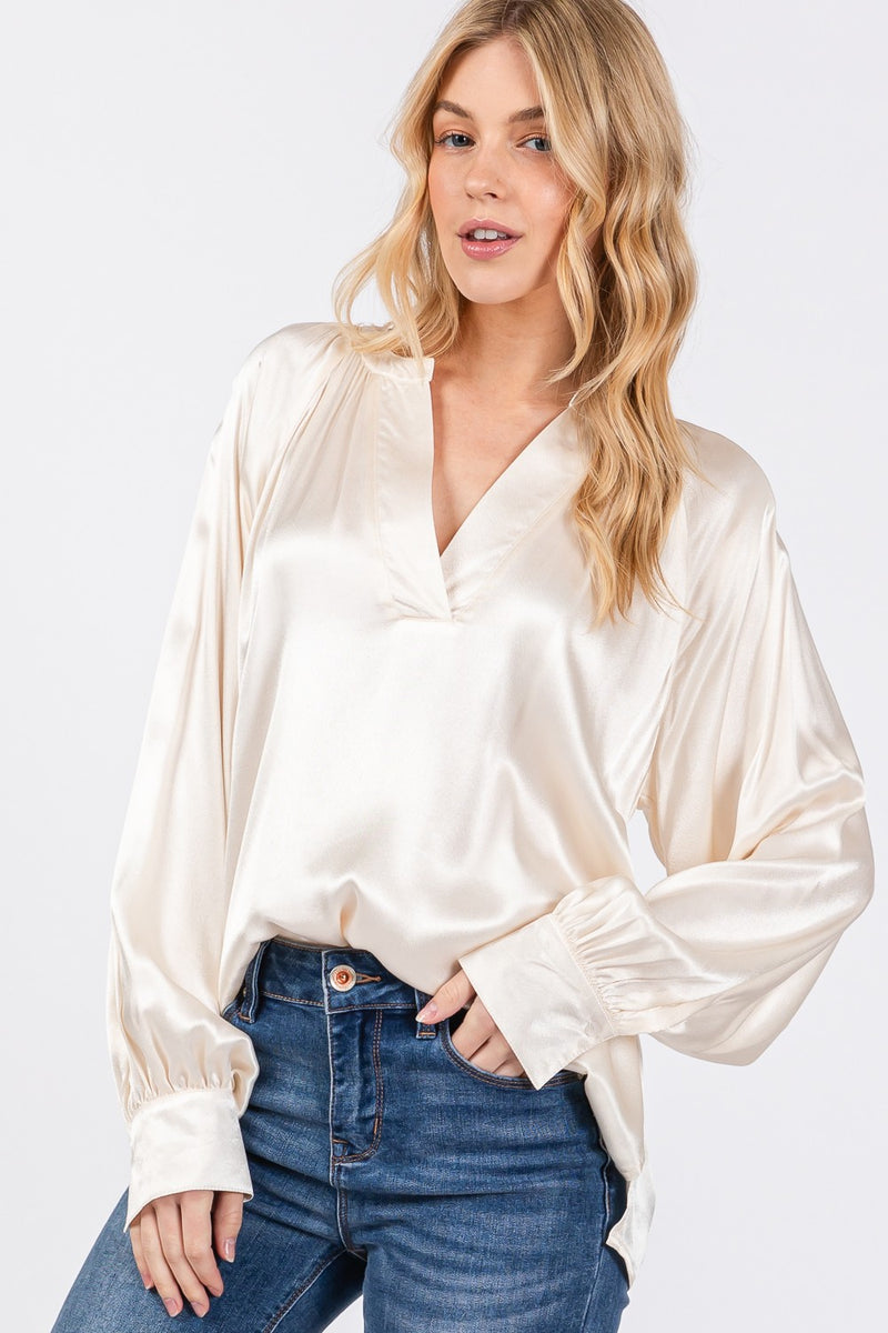 Notched Long Sleeve Blouse (Online Only/Ships from USA)