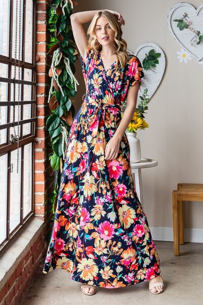Floral Surplice Tie Waist Maxi Dress (Online Only)