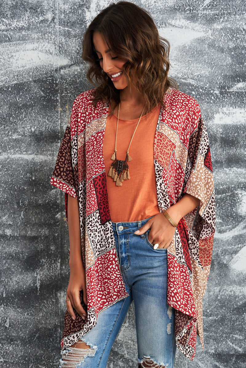 Leopard Patchwork Open Front Cardigan  (Online Only)