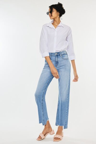 Kancan High Waist Raw Hem Straight Jeans (Online Only)
