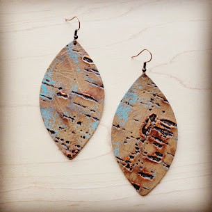 Leather Oval Earring-Driftwood Tarnished Copper  (Online Only)