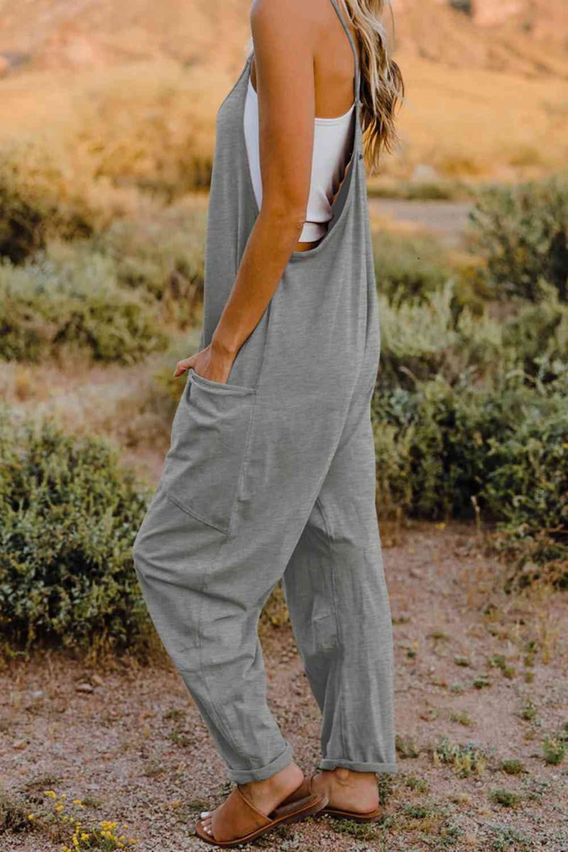 V-Neck Sleeveless Jumpsuit with Pockets (Online Only)