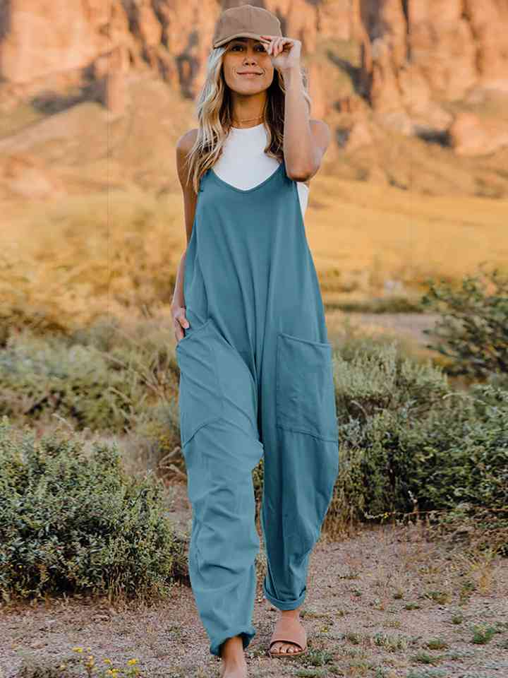 V-Neck Sleeveless Jumpsuit with Pockets (Online Only)