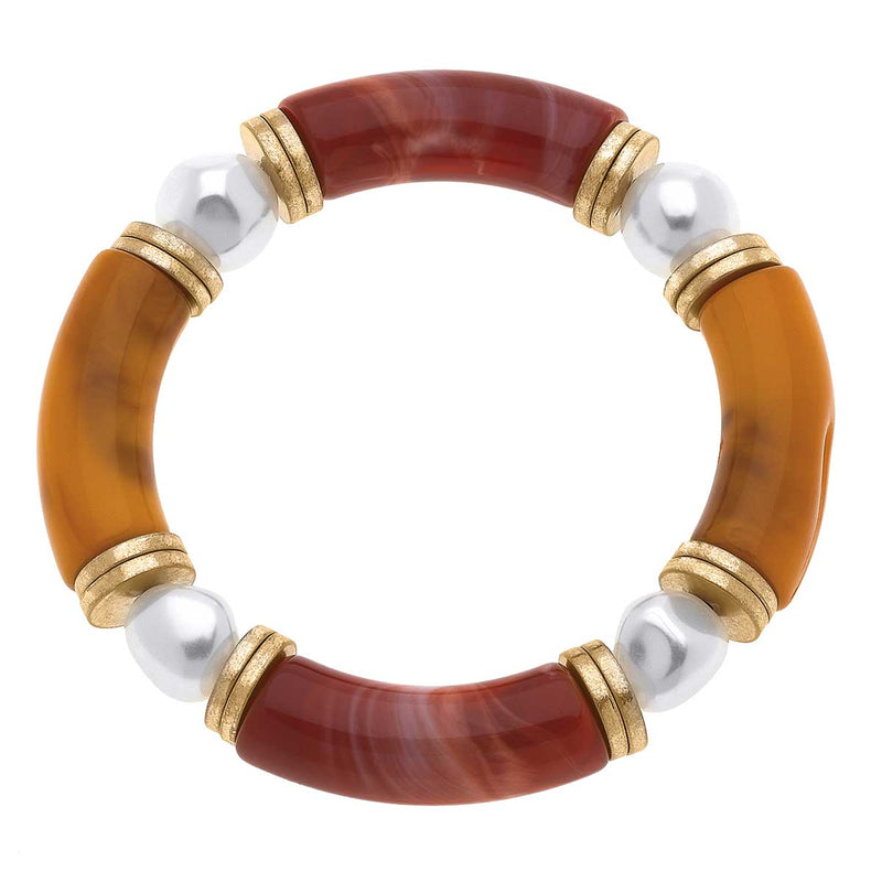 Lelani Resin Color Block Pearl & Rusty Caramel Bracelet